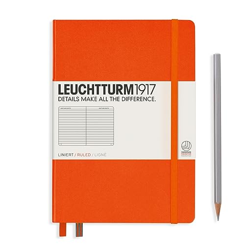 Image of LEUCHTTURM1917 - Notebook Hardcover Medium A5-251 Numbered Pages for Writing and Journaling (Orange, Ruled)