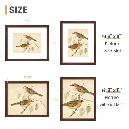 Image of upsimples 9x11 Picture Frame, Display Pictures 6x8 with Mat or 9x11 Without, Wall Hanging Photo Frame, Brown, 1 Pack
