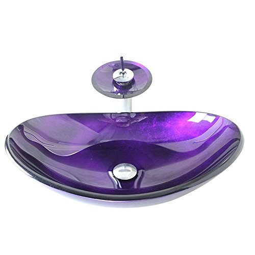 HomeLava Lavabo Vasque en Verre Trempé Violet, avec Robinet Cascade à poser la salle de bain