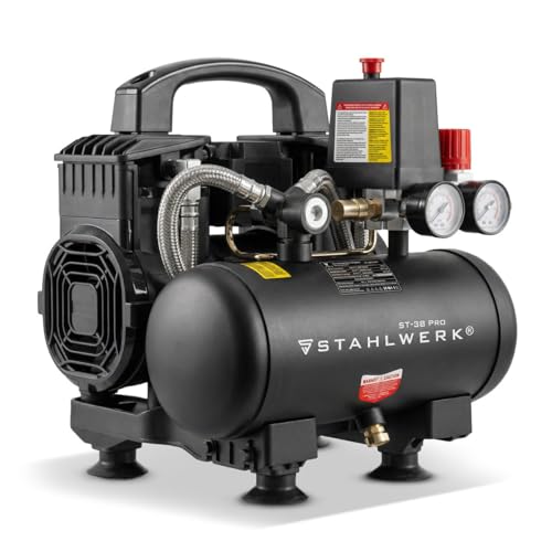 STAHLWERK Kompressor mit 3 L Tank (ST-38 Pro) – ölfrei & leise, 8 bar, Druckluftkompressor mit Brushless-Motoren, 1,60 PS, 1,18 kW, 190 l/min, Silent-Kompressor, Kolbenkompressor, Flüsterkompressor