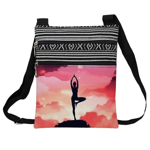 Sunset Yoga Messenger Bag Small Ethnic Pattern Printed Adjustable Strap Crossbody Zipper Bag Phone Bag Wallet Cute Shoulder Handbag for Yoga Lovers Coach Women