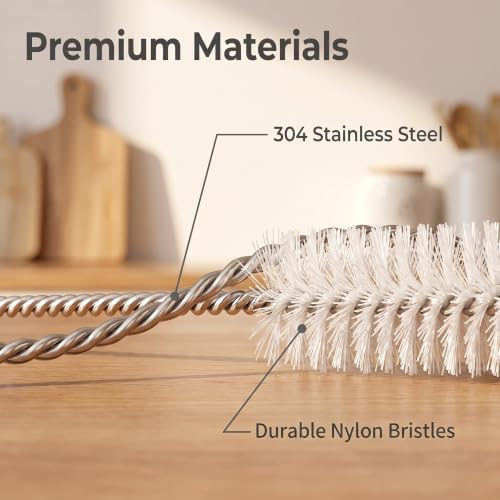 Image of CYHTSHFZ 2 Pack Straw Cleaner Brush, Reusable Stainless Steel Handles, Nylon Bristles, 10.6 Inches Long, 0.47 Inches Wide, for Stanley Mug 40, 30, 20 oz, Sippy Cup, Water Bottle and Tubes, Clear