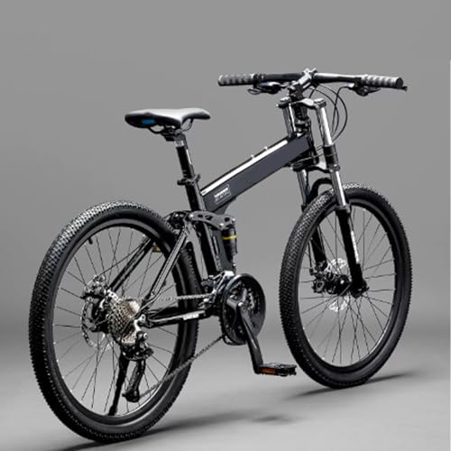 Bicicleta de montaña plegable con suspensión total, bicicleta todoterreno de 24 velocidades con absorción de impactos y varias velocidades, horquilla delantera con suspensión todoterreno(E,24-inch)