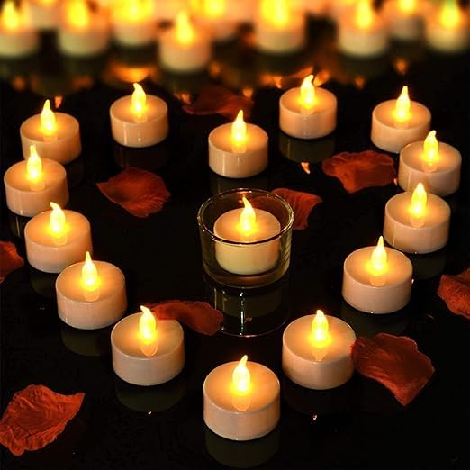BUNDLEPRO Plastic Led Tea Light Candles Pack of 24 for Diwali Pooja & Christmas Decorations | Battery-Operated Flameless and Smokeless Decorative Lightings, White