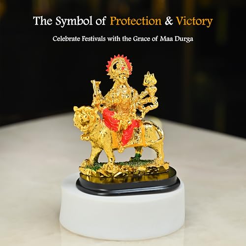 Image of HindCraft Durga Maa Idol for Navratri Sherawali MATA Rani Murti for Home Decor, Pooja Room, Office Desk - Goddess Durga Statue for Mandir, Vastu, Car, and Festival Gift