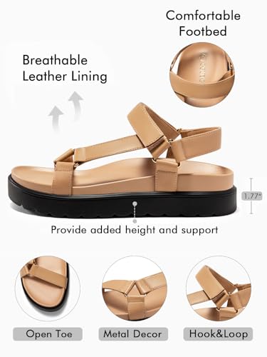 Coutgo Womens Platform Sandals Comfortable Arch Support Footbed Adjustable Ankle Strap Summer Beach Flat Sandals4