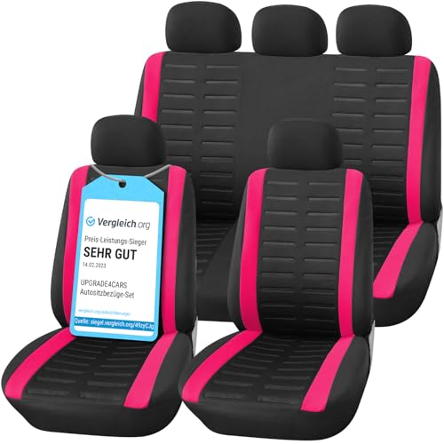 upgrade4cars Housse de Siege Voiture Universelle Noir Rose | Ensemble de Housses Siège Auto Universel | Couvre Sieges pour Avant et Arrière