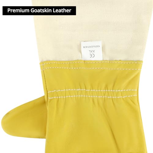 QWORK Luvas de apicultura com mangas estendidas - couro de cabra e lona, resistente ao calor e corte