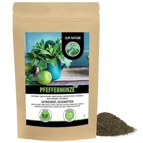 Alpi Nature Té de Menta Piperita 125g, Hojas de Menta Piperita Secas y Cortadas para Infusión