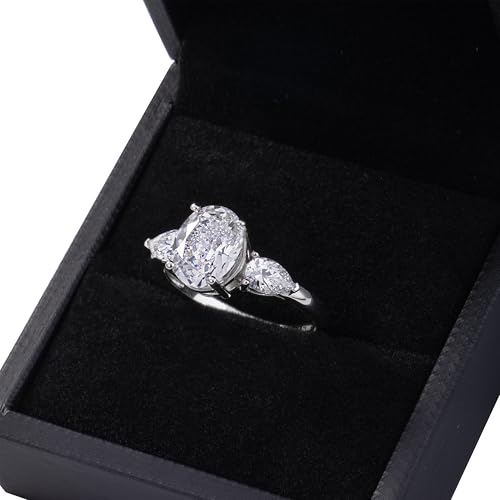 3ct Oval Engagement Rings for Women 925 Sterling Silver Crushed Ice Cut Cubic Zirconia Oval 3 Stone Engagement Promise Wedding Rings for Women Size 5-103