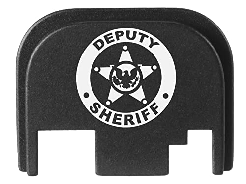 NDZ Performance Rear Slide Cover Back Plate for Glock Gen 1-4 Laser Engraved Hardcoat Anodized Aluminum in Black - Deputy Sheriff Logo Eagle