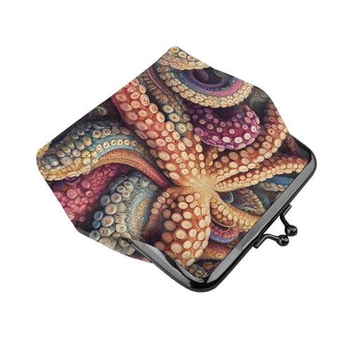 Pu Leather Buckle Coin Purse Colorful-Inkfish-Tentacles Girls Kiss-Lock Change Purse Wallets3