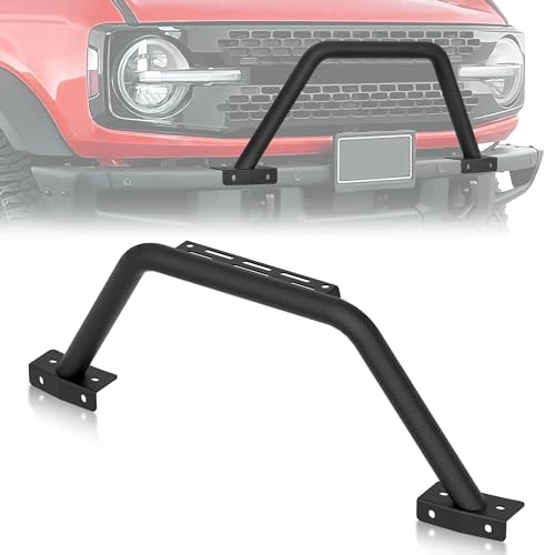 Image of YZONA Bull Bar with Light Bracket Grille Brush Guard Compatible with 2021 2022 2023 2024 2025 2026 Ford Bronco (ONLY fit Modular Steel Front Bumper), Off Road Push Bar Front Bumper Rack ROC, Black
