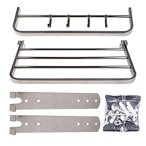 Panca da bagno pieghevole da parete in acciaio inox con 4 ganci scorrevoli 2 ripiani per vasca da bagno officina