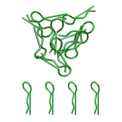 MECCANIXITY 10pcs 30-Degree Angle RC Body Clips Bent Springy R Pins 20x1.0x6mm for All 1/8 1/10 1/12 Scale Model RC Car Crawler Replacement(Green)