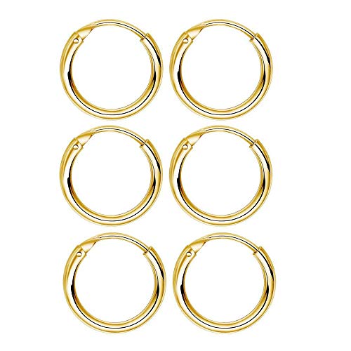 3 Pairs 10mm Small Hoop Earrings Sterling Silver 14K Gold Plated Cartilage Earrings Set Hypoallergenic Endless Huggie Tragus Helix Earrings for Women Men Girls