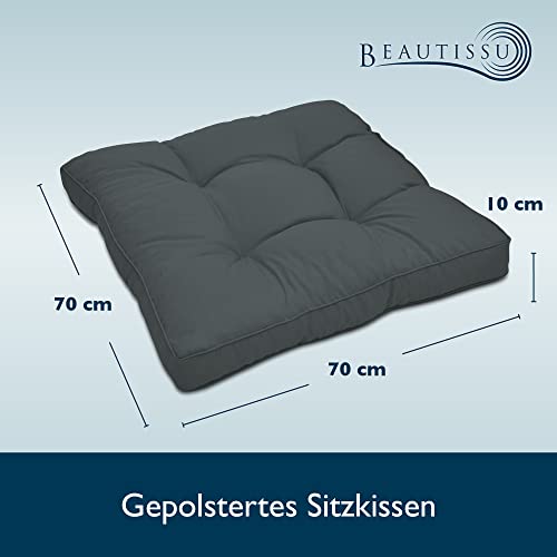 Beautissu Lounge Kissen Outdoor 70x70 cm Grau – Bequemes Sitzkissen Gartenstuhl 10 cm dick Sitzpolster Auflagen für Rattanmöbel Gartenmöbel Polster für Stühle Sessel Stuhlauflage Indoor – xLuna