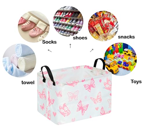Image of Storage Basket Home Shelf Basket Kids Organizer Box Clothes Laundry Hamper Nursery Bin Gift Laundry Basket with Handles for Home (Butterfly)