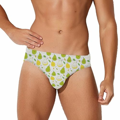 Pear Fruit Pattern Printed Swim Briefs for Men Sexy Bikini Swimwear Elastic Beach Trunks Bathing Suit
