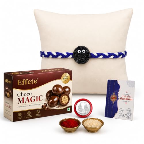 Image of DeoDap Rakhi with Chocolate for Brother - Oreo Biscuit Kids Style Rakhi with Choco Magic Chocolate 32 Gm, Tilak Set, Silver Color Pooja Coin, Greeting Card - Traditional Raksha Bandhan Combo Set