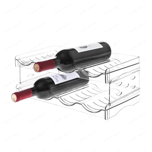 Wine Rack for Countertop, Fridge, Inside Cabinet, 2 Tier Plastic Tabletop Wine Bottle Holder, Water Bottle Organizer for Refrigerator, Pantry, Hold 8 Bottles