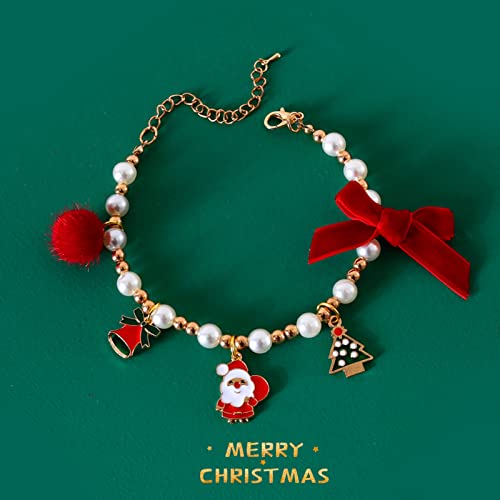 Hunde-Perlen-Halsband, 1 Stück, Haustier-Perlen-Halskette, verstellbare Perlen, Hunde-Halskette mit süßem Weihnachtsanhänger und Schleife, für Hunde, Katzen, Welpen, Katzen, Weiß, S