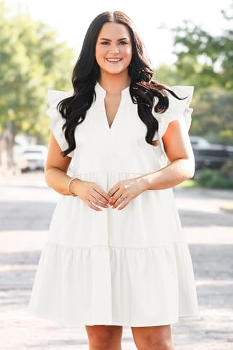 Fisoew Plus Size Dresses for Women Summer Ruffle Short Sleeve V Neck Dress Tiered Swing A Line Babydoll Mini Dress2