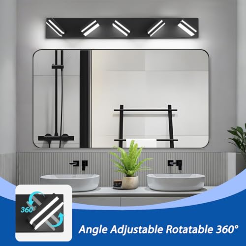 Image of IZORRO LED Modern Bathroom Lights Fixtures(5-Light,Dimmable,360Rotate),Matte Black Acrylic Wall Lighting,Vanity Lights for Bathroom Over Mirror - 6000k 30In (No Assembly Required)
