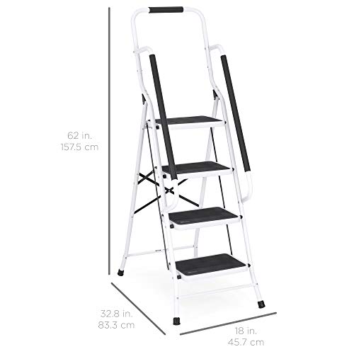 Best Choice Products 4-Step Folding Ladder w/Padded Handrails, Attachable Tool Bag