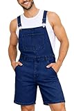 Arankhiger Sleeveless Denim Jumpsuit Men's Walkshort Pockets Bib Rompers Solid Color Comfy Short Overalls Dark Blue 3XL