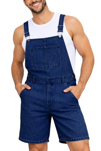 Arankhiger Men Cotton Short Jumpsuits Bib Denim Fashion Overalls Shorts Adjustable Straps Casual Daily Wear Coveralls XL