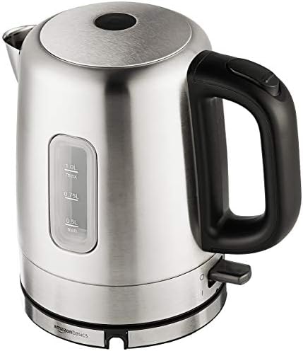 Amazon Basics Stainless Steel Portable Fast, Electric Hot Water Kettle for Tea and Coffee, Automatic Shut Off, 1 Liter, Black and Sliver