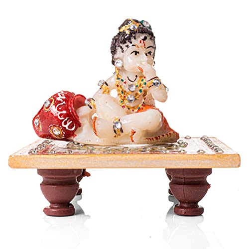 Estatua de Krishna Laddu Gopal con Chauki para Decoración y Pooja