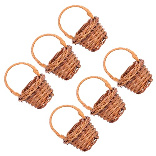 SWETRACE 6 Piezas Mini Cesta Tejida de Ratán Asas Cesta Pequeña para Flores y Decoración del Hogar Multifuncional para Escritorio y Fotografía Color Café Estilo Rústico
