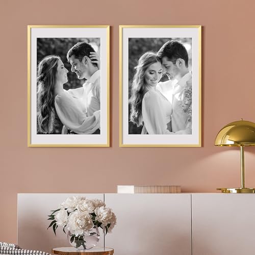 Image of upsimples 24x36 Poster Frame, Display Pictures 20x30 with Mat or 24x36 Without Mat, Wall Hanging Picture Frame, Gold, 1 Pack