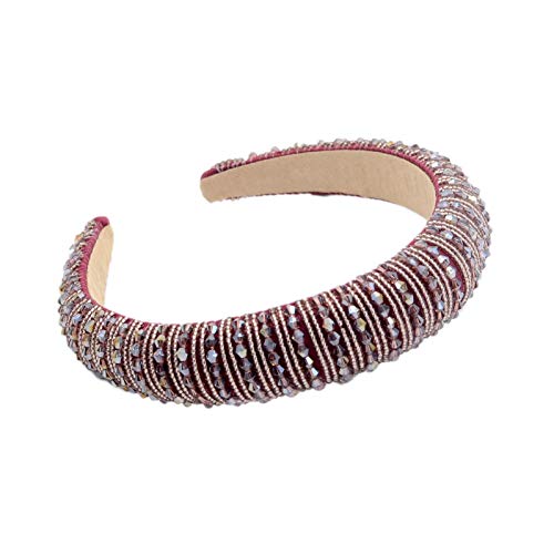 Rhinestone Crystal Diamond Headband Crystal Padded Hairband Embellished Hair Hoop Wedding Wide Headpiece Headwear Accessories for Women Girls (Fuchsia)