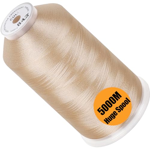New brothread - Single Huge Spool 5000M Each Polyester Embroidery Machine Thread 40WT for Commercial and Domestic Machines - Beige