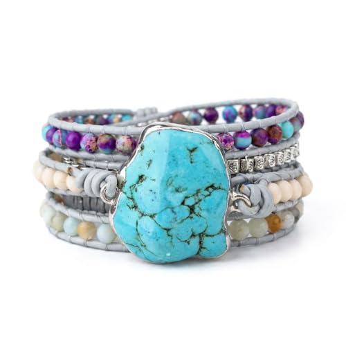 Image of YGLINE Boho Handmade Wrap Leather Tube Crystal Stone Bracelet for Women
