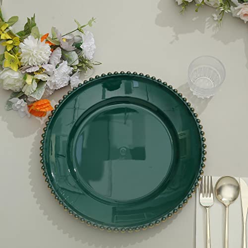 Efavormart 6 Pack | 12" Hunter Emerald Green/Gold Acrylic Plastic Beaded Rim Round Charger Plates #TOP7