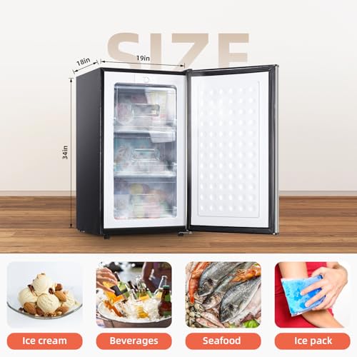 Image of Maine 3.0 Cu.Ft Upright Freezer, Mini Freezer with 3 Adjustable Thermostat, Single Door Compact Freezer with Reversible Door for Kitchen Apartment Office, Silver