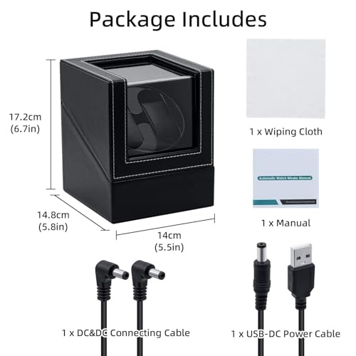 Image of Double Automatic Watch Winder Box, Automatic Watch Display Storage Rotation Wristwatch Box with 2 Slots-Black (CLASSIC)