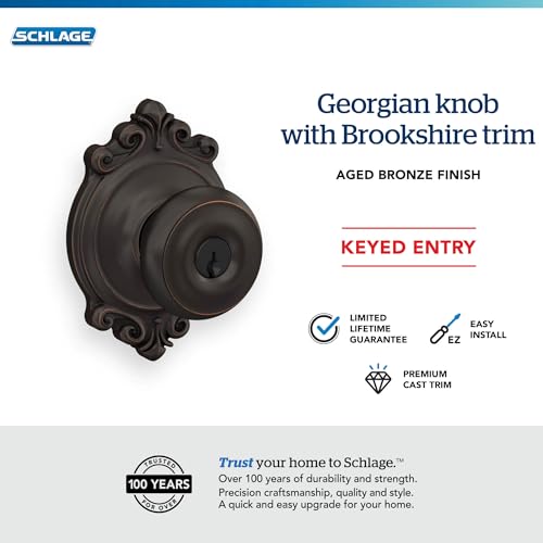 Image of SCHLAGE F51A GEO 716 BRK Georgian Knob with Brookshire Trim Keyed Entry Lock, Aged Bronze