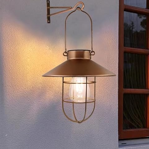 OMRAYTU Copper Hanging Solar Lantern for Outdoor Cover