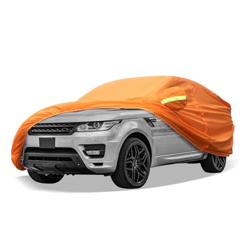 Image of AUQDD 6-Layers PEVA New Material Sedan SUV Full Padded Car Cover Waterproof All Weather Weatherproof UV Sun Protection Snow Dust Storm Resistant Outdoor Exterior Custom Form-Fit Straps 165 inch-179 inchOrange