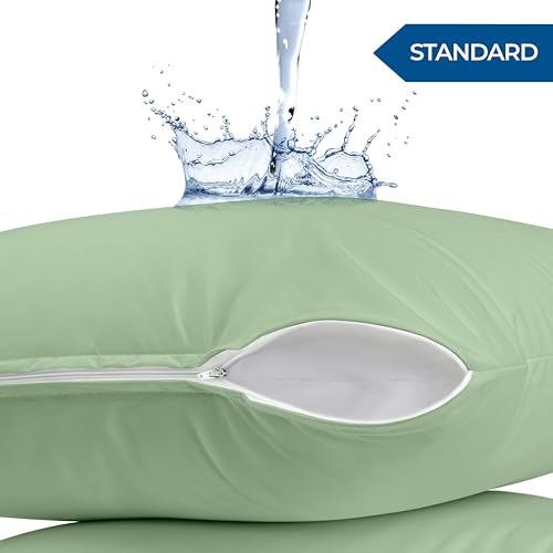 Utopia Bedding Waterproof Pillow Protectors Zippered Standard Size (2 Pack, Sage), Zippered Pillowcases, Bed Bug Proof Pillow Encasement Covers 20 x 26 Inches