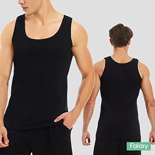FALARY Sportunterhemden für Herren Tank Top Herren Baumwolle Männer Tanktops Unterhemd Herren Muskelshirts 3er Pack,(Schwarz x3,5XL) 2