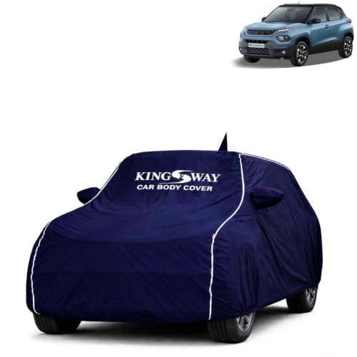 Image of KINGSWAY Super Waterproof Car Cover Only with Tata Punch (Year 2021 to 2025 - All Model) | Mirror and Antenna Pockets | All Weather Car Body Cover with Silver Piping | Blue