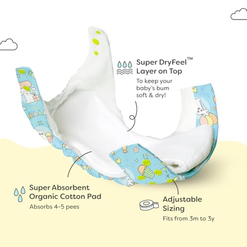 Image of SuperBottoms Freesize UNO Cloth Diaper with Disposable Liners (Pack of 5) | Reusable, Washable Baby Cloth Diaper with Adjustable Fit for Daily Use