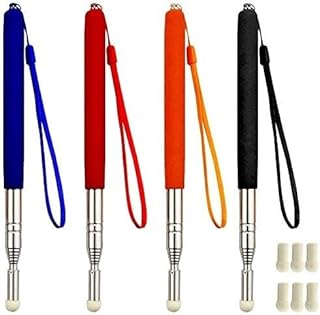 4 Pieces Retractable Teacher Pointer Telescopic Teaching Pointer Presenter Whiteboard Pointer and Lanyards with 6 Pieces Extra Felt Nibs for Teachers Coach Presenter, Extends to 39 Inches