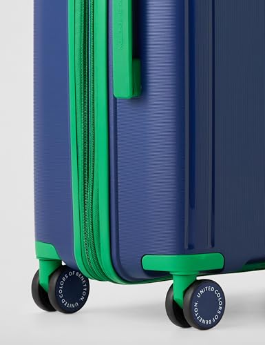 Image of United Colors of Benetton Mid Hard Luggage Emerald Plus - Navy | Check-in Trolley Bag with TSA Lock | 360 Spinner Double Wheels | Telescopic Handle | PC Shell Suitcase | 65cm | 82L Capacity